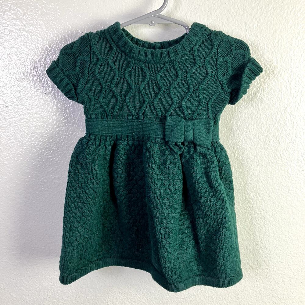 Janie and Jack Size 6-12m Wool Blend Knit Dress Dark Green Christmas Holiday